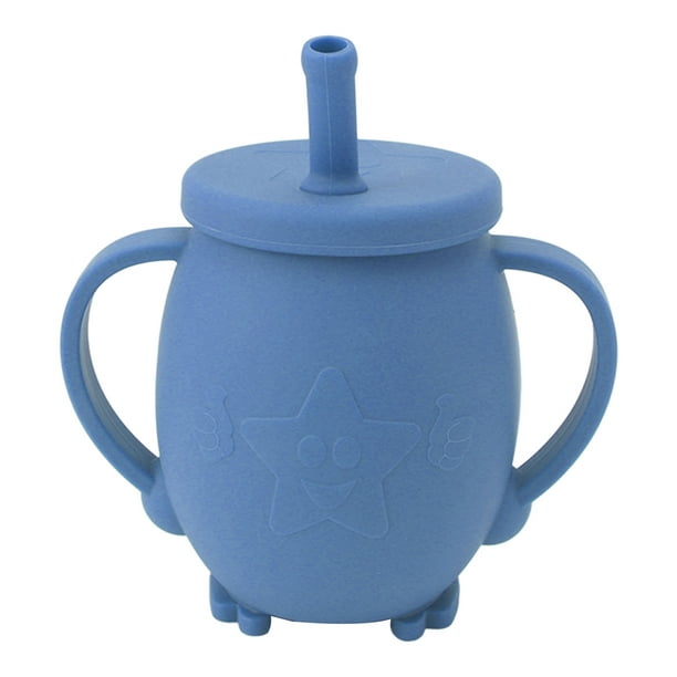 Vaso de silicona con popote para bebé, 7.1 fl oz/7 oz taza de entrenamiento  de silicona y pajita, taza azul para sorber, vasos de vidrio a prueba de