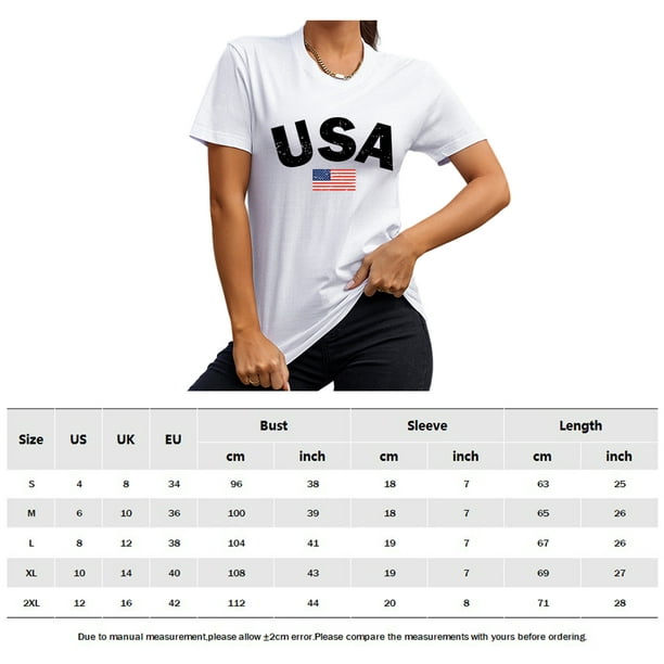 Camiseta Mujer Camiseta con la bandera americana para mujer, camiseta de manga corta con letras, de calle (blanco XXL) Cgtredaw Para estrenar | Walmart en