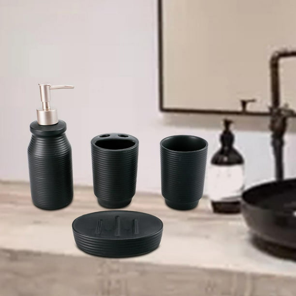 Elegante juego de accesorios de baño negro mate, juego completo de 4  piezas, decoración de baño moderna, organizador de baño, accesorios para  baño