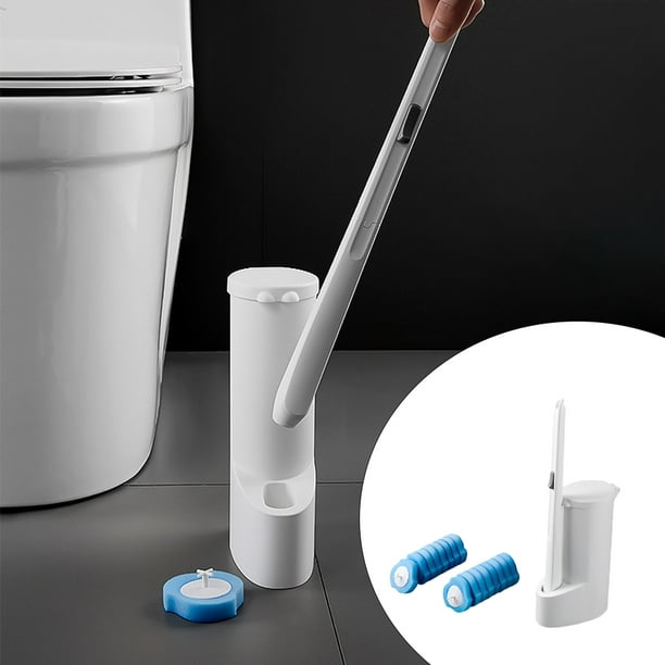 Limpiador y soporte para escobillas, paquete de 2 cepillos de inodoro con  varita de fregar, cepillo y organizador de almacenamiento para una fácil