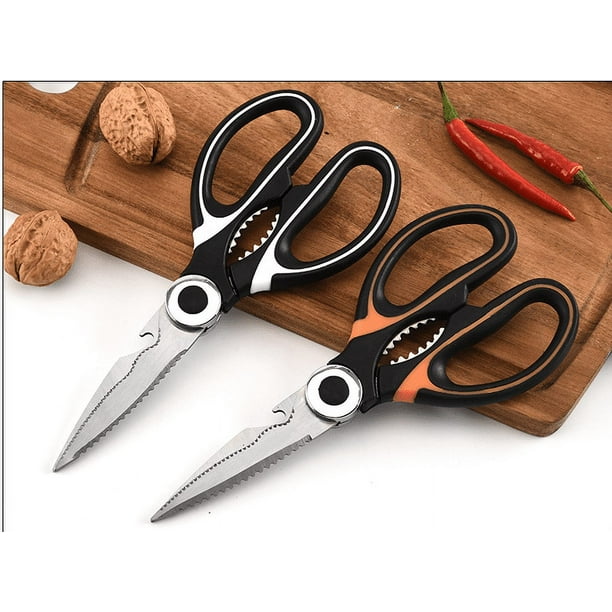 Tijeras de cocina con cuchilla con protectora, tijeras para hierbas, pollo,  carne y verduras de acero inoxidable, Negro