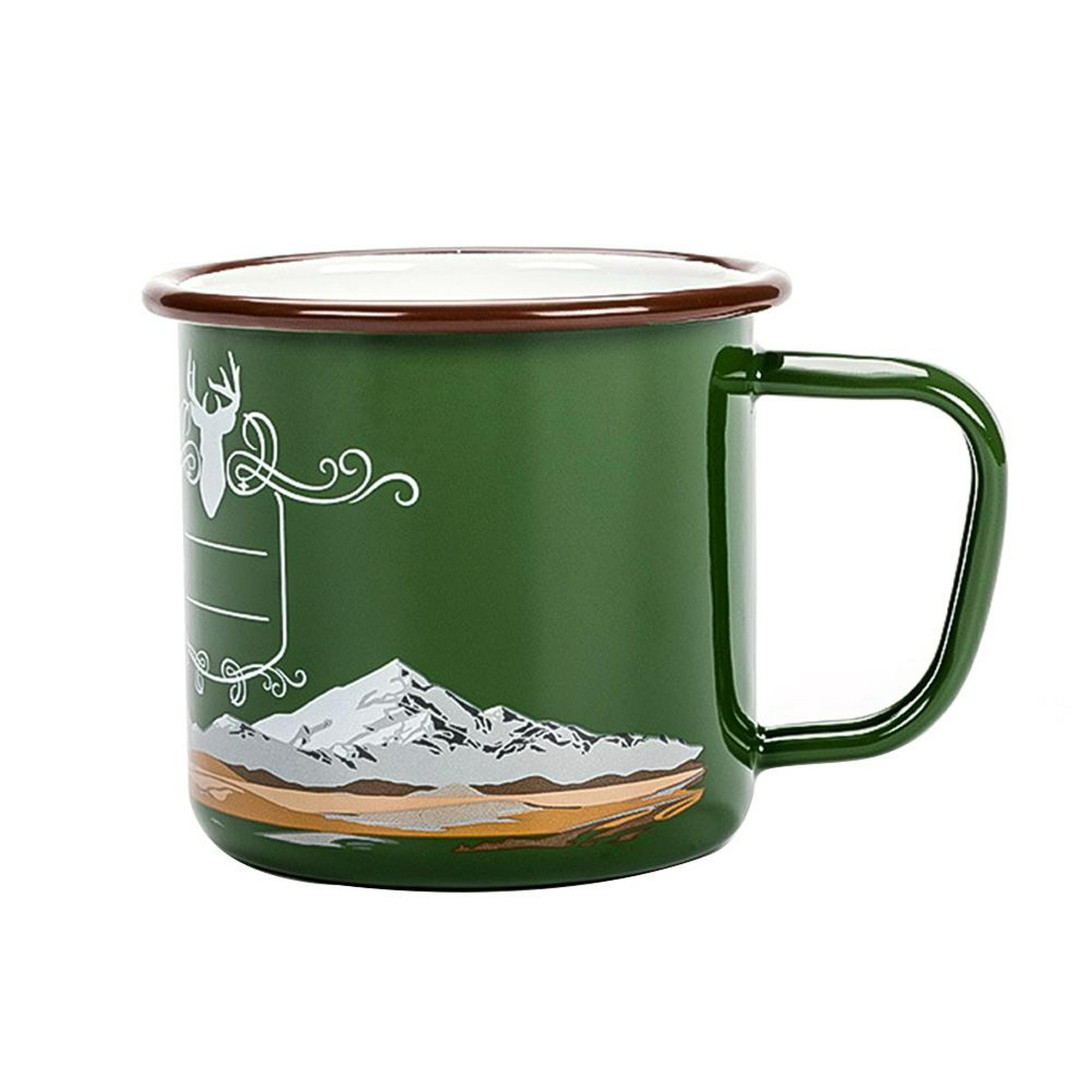  PacknWood 294ENMUG100 Mini taza esmaltada blanca con borde  verde, taza de esmalte, taza de café esmaltada, tazas de café esmaltadas  para café, tazas de café de campamento, taza de esmalte moteado