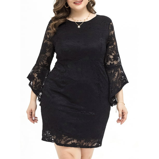 llegar Parecer Relámpago Vestido, Vestido de encaje de talla grande para mujer Vestido elegante de  fiesta de noche negro Tomshoo Extragrande | Walmart en línea