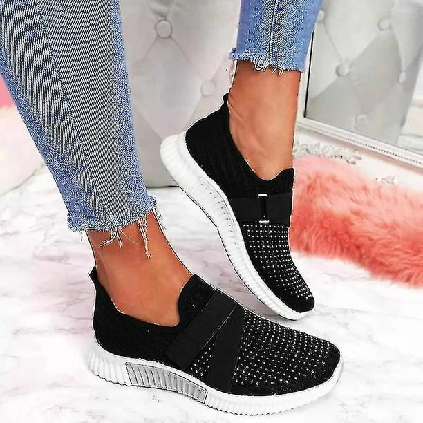 Zapatos sin cordones con suela zapatillas de deporte a la moda para mujer, zapatillas plataforma para mujer, zapatos para caminar, negro-35 bronceado jianjun | Walmart en línea