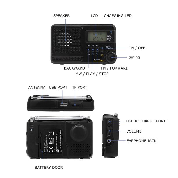 Comprar Radio portátil AM FM de dos bandas con despertador y temporizador  de sueño Radio estéreo de sintonización digital con 3,5 mm