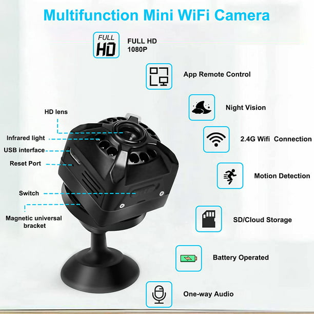Cámara oculta, cámara espía de vídeo HD 1080P y audio, cámara de niñera,  compatible con tarjeta SD, mini cámara, cámara de vigilancia Full HD,  cámara