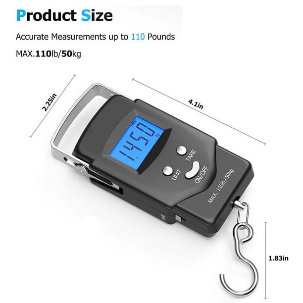 Fishing Scales 165lb/75kg Backlit LCD Display Portable Electronic Digital  Fish Scale with Built-in Measuring Tape, Include Battery and Carry Bag