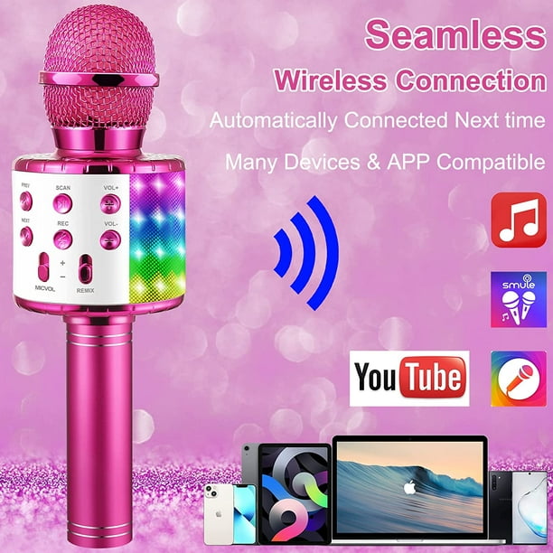 Micrófono para niños, micrófono de karaoke inalámbrico Bluetooth con luces  LED de baile, altavoz de Sincero Hogar