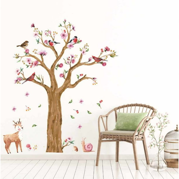 Pegatinas de pared de árbol de ciervo de caracoles bonitos de gran tamaño  para habitación de niños, Adepaton 2022087