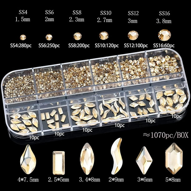  735 diamantes de imitación dorados para uñas acrílicas, piedras  doradas para uñas, cristales 3D, diamantes para uñas, decoración artística,  manualidades (dorado AB) : Belleza y Cuidado Personal