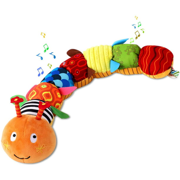  Juguete musical de oruga para bebé, animales de peluche  sensoriales multicolor arrugados, juguetes suaves con diseño de regla,  campanas y sonajeros para el tiempo boca abajo, bebé, recién nacido, 0, 3