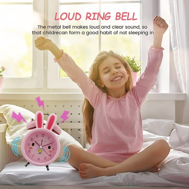 Reloj despertador de conejo para niños, para durmientes pesados ​​con luz  de fondo, reloj despertador de doble campana fuerte (rosa) JAMW Sencillez