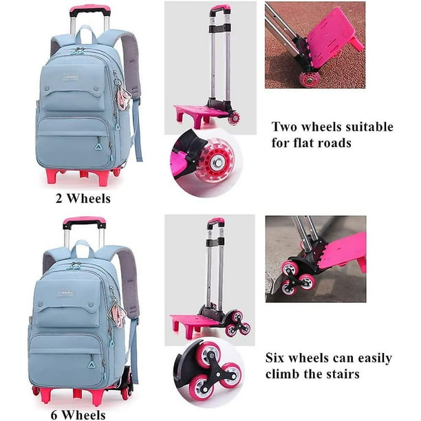 Mochila con ruedas para niñas, capacidad escolar, bolsas de primaria con  ruedas, 6 Wheels-pink, Six Wheels