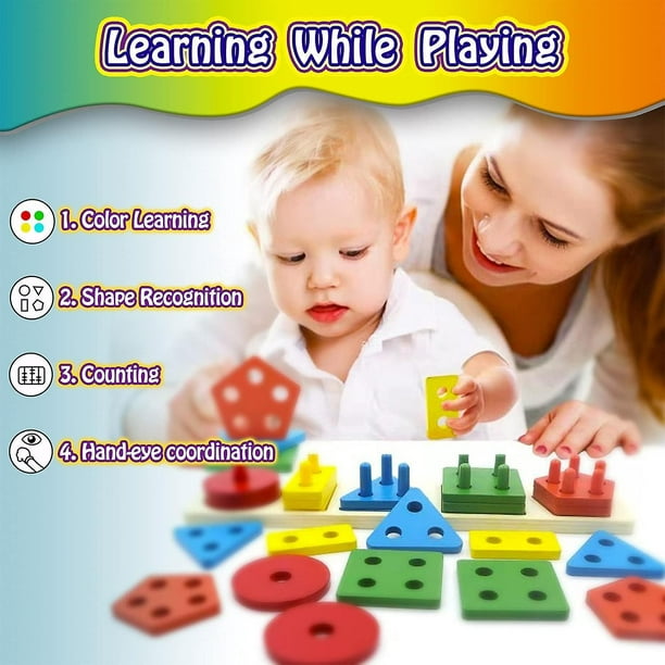 Juguetes para niños pequeños de 1, 2, 3 y 4 años, juguetes de madera para  clasificar y apilar (juego múltiple 3 en 1) para niños pequeños en edad  preescolar, juguete clasificador de
