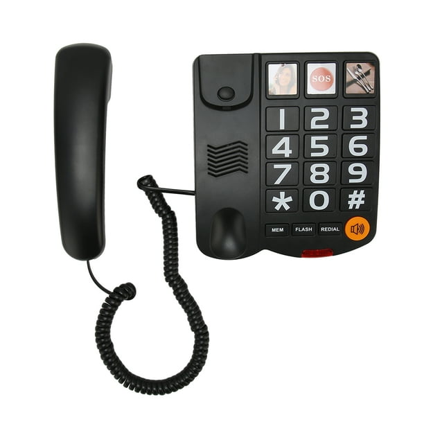 Teléfono fijo con imagen, teléfono con cable de botón grande para personas  mayores, teléfonos de escritorio con altavoz, marcación con un clic, SOS