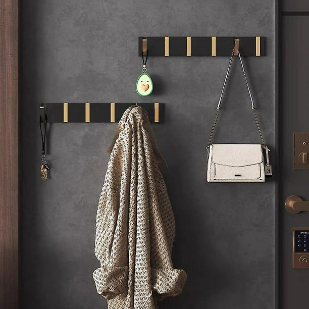 All Black 6 Hook Colgador de toallas plegable de 2 vías, gancho de pared,  perchero para baño, cocina, dormitorio, pasillo, negro y dorado YONGSHENG  8390611952600