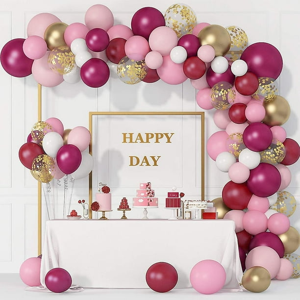 Kit de arco de guirnalda de globos de color rosa intenso, blanco, 122  globos rosa claro, rojo, blanco y rosa claro para niña, cumpleaños, boda