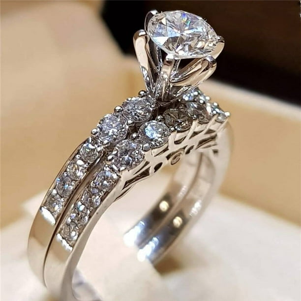 Conjunto de anillos elegantes para mujer, joyería de moda de compromiso de  boda de Color plateado con anillo femenino de circonio Cubiz brillante  completo Tan Jianjun unisex
