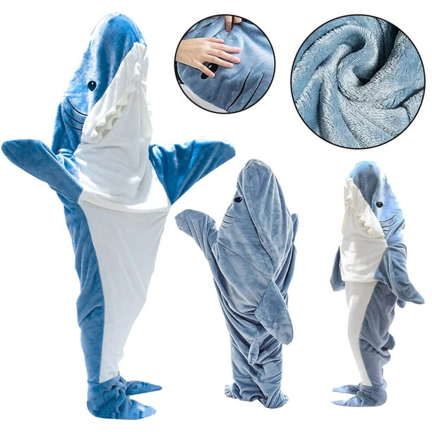 Conjunto de pijama con capucha de tiburón para mujer, ropa de casa de felpa  cálida con