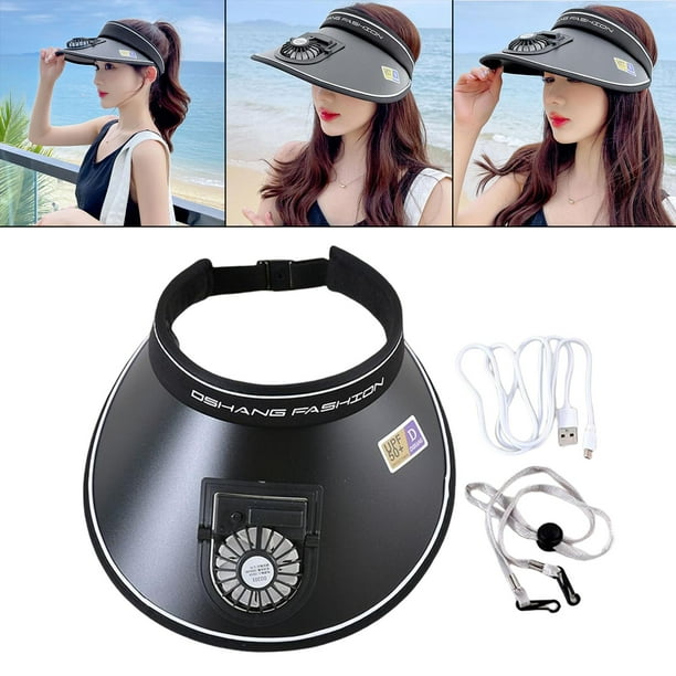 Sombrero de visera solar con ventilador, visera de enfriamiento para  acampar deportes al aire libre (negro)
