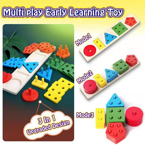 Juguetes para niños pequeños de 1 2 3 4 años, juguetes de madera para  clasificar y apilar (3 en 1 Multi_Play) para niños pequeños en edad  preescolar