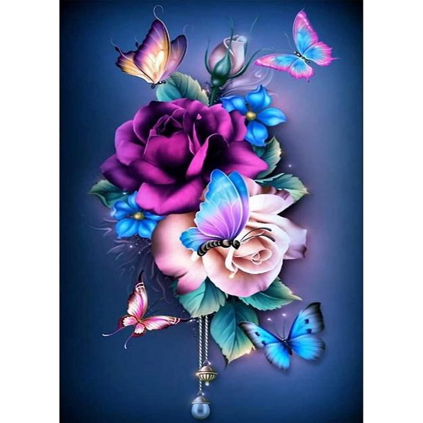 Kit Pintura Diamante 5d Adultos Rosas Azules 30x40