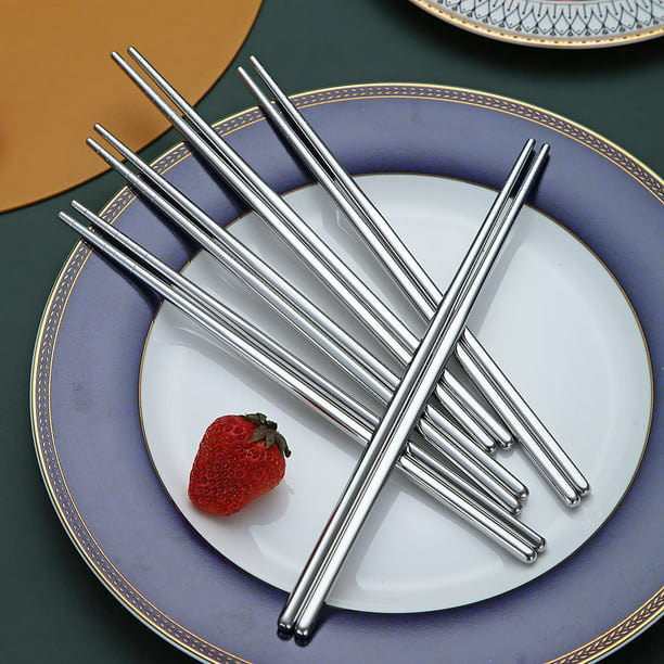 5 pares de palillos japoneses de metal japonés de aleación de PET y fibra  de vidrio, de grado alimenticio, de aleación de vidrio, con borde cuadrado