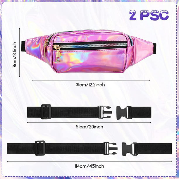 Riñonera holográfica de 4 piezas para mujeres, niños y niñas, riñonera de  neón rave, riñonera rosa brillante, bolsa deportiva de color metálico para