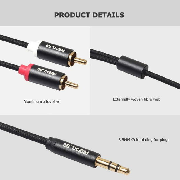 Cable Audio Auxiliar Sonido Plug 3.5mm A 2 Rca Dorado 1.5m