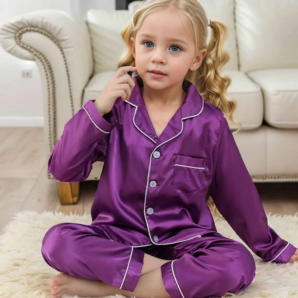 Pijamas de satén para niños de 3 a 14 años, ropa de dormir de algodón,  trajes