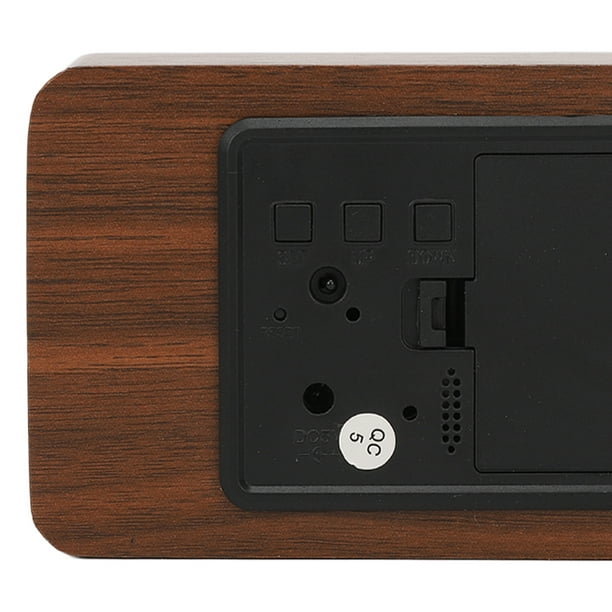 Reloj despertador digital de madera, pantalla de hora, reloj digital de  escritorio de madera con 6 niveles de brillo cálido, temperatura, humedad
