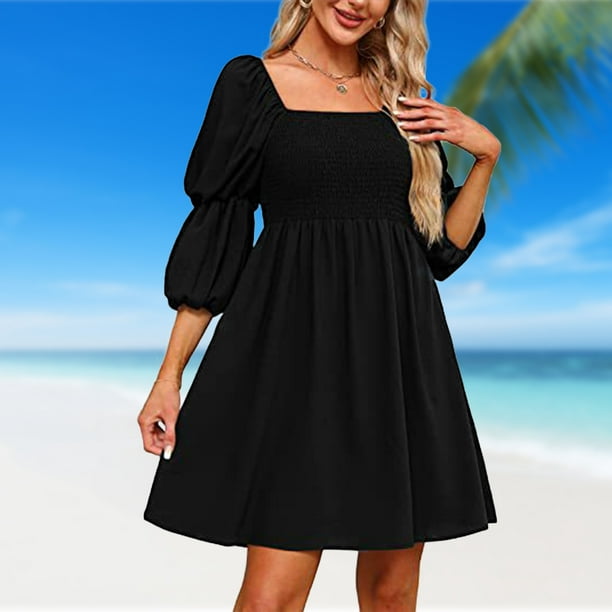 Vestidos Casuales Vestido de una línea de mujer Vestido de verano sin  espalda con cuello cuadrado para cóctel (Negro M) Ygjytge para Mujer Negro  T 3EG