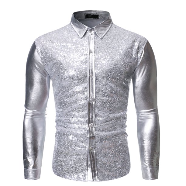 Camisa de Baile Informal Con Lentejuelas Y Solapa de Oto o Para