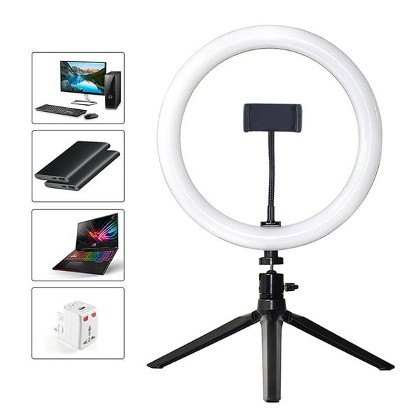 Anillo de luz LED de 8 pulgadas con soporte de trípode y soporte para  teléfono, 2 anillos de luz profesionales para selfie y maquillaje, para