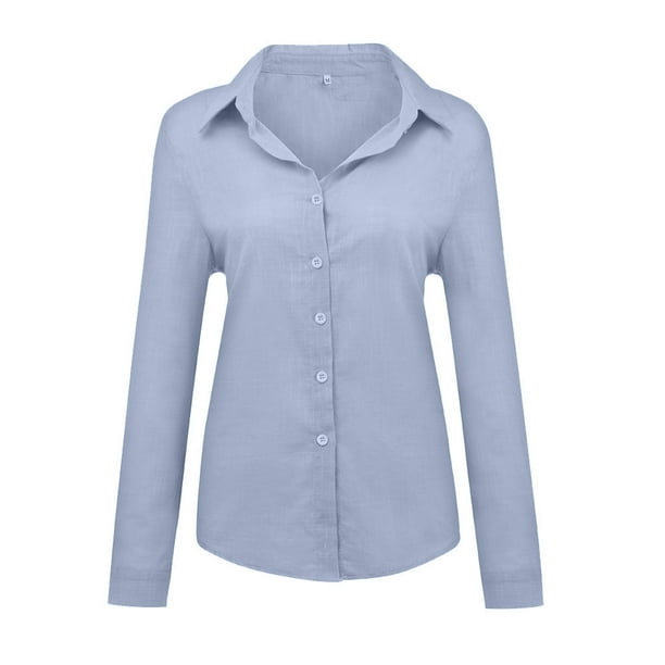  Camisa de vestir blanca para mujer, camiseta de algodón y lino,  con estampado casual, corta de franela azul para mujer, Azul (Sky Blue), XL  : Ropa, Zapatos y Joyería