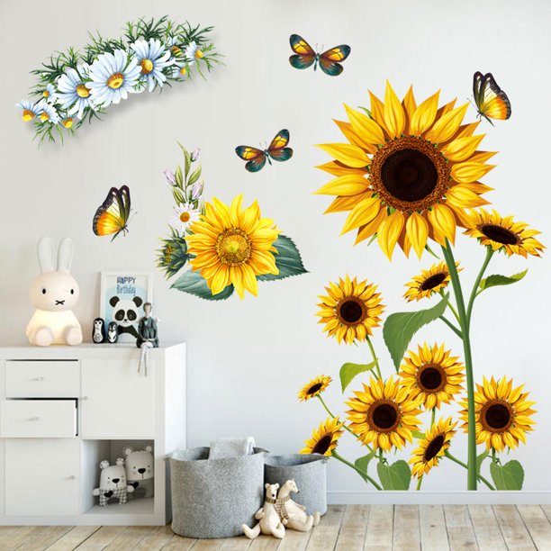 Un conjunto de pegatinas de pared niña flores mariposas pegatinas de  decoración de pared para dormitorio sala de estar Oficina TUNC Sencillez