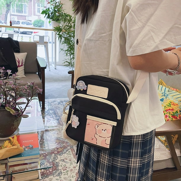 Bolsos cruzados japoneses Harajuku para mujeres y hombres, Bolso de nailon  para libros de estudiantes de