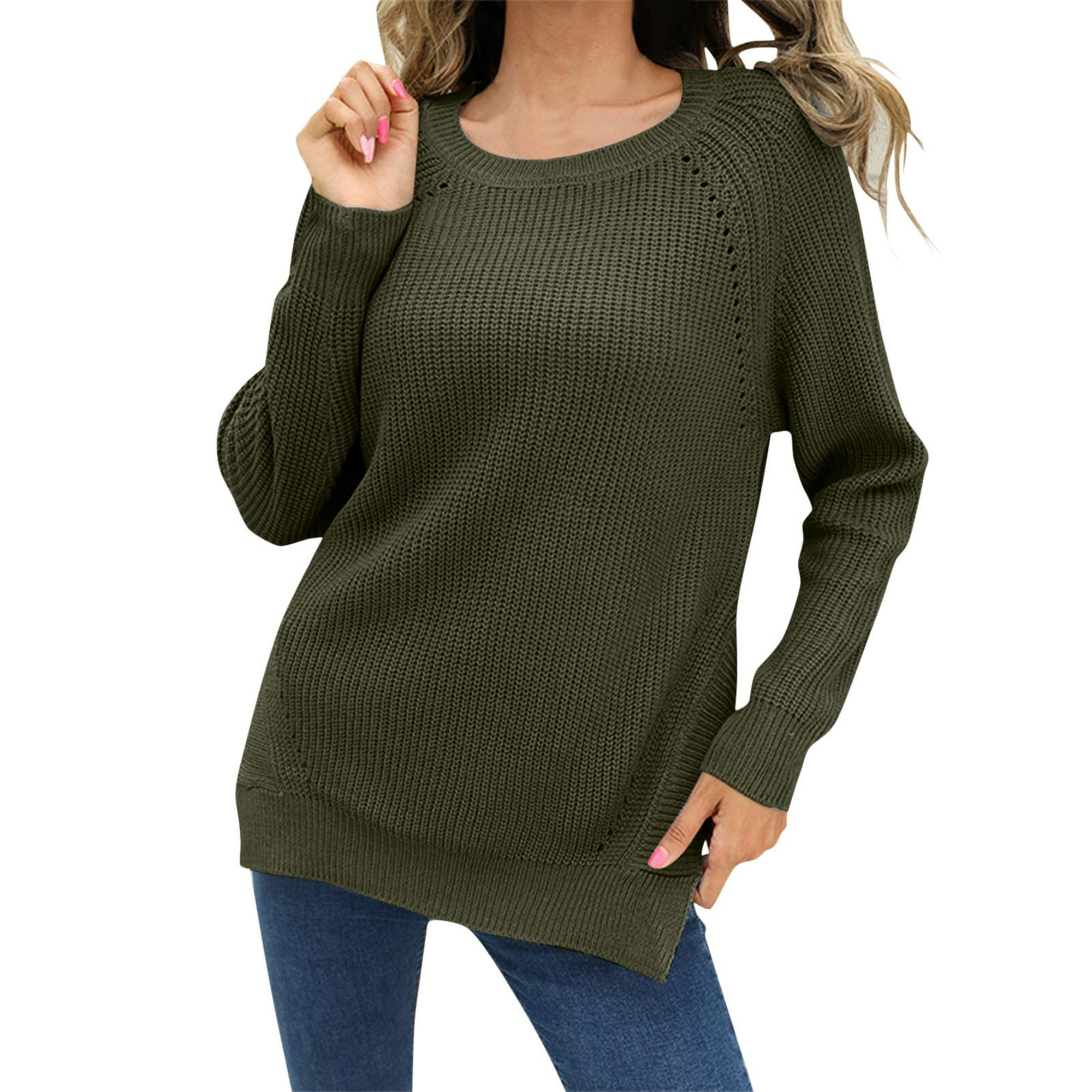 Essentials - Suéter ligero y acanalado de manga larga con cuello  bote para mujer