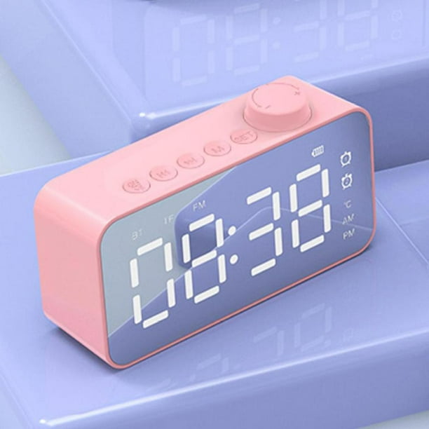 Radio Despertador con Bluetooth, relojes digitales con pantalla de espejo,  temperatura, , brillo , puerto USB - Rosa Sunnimix Reloj de alarma digital