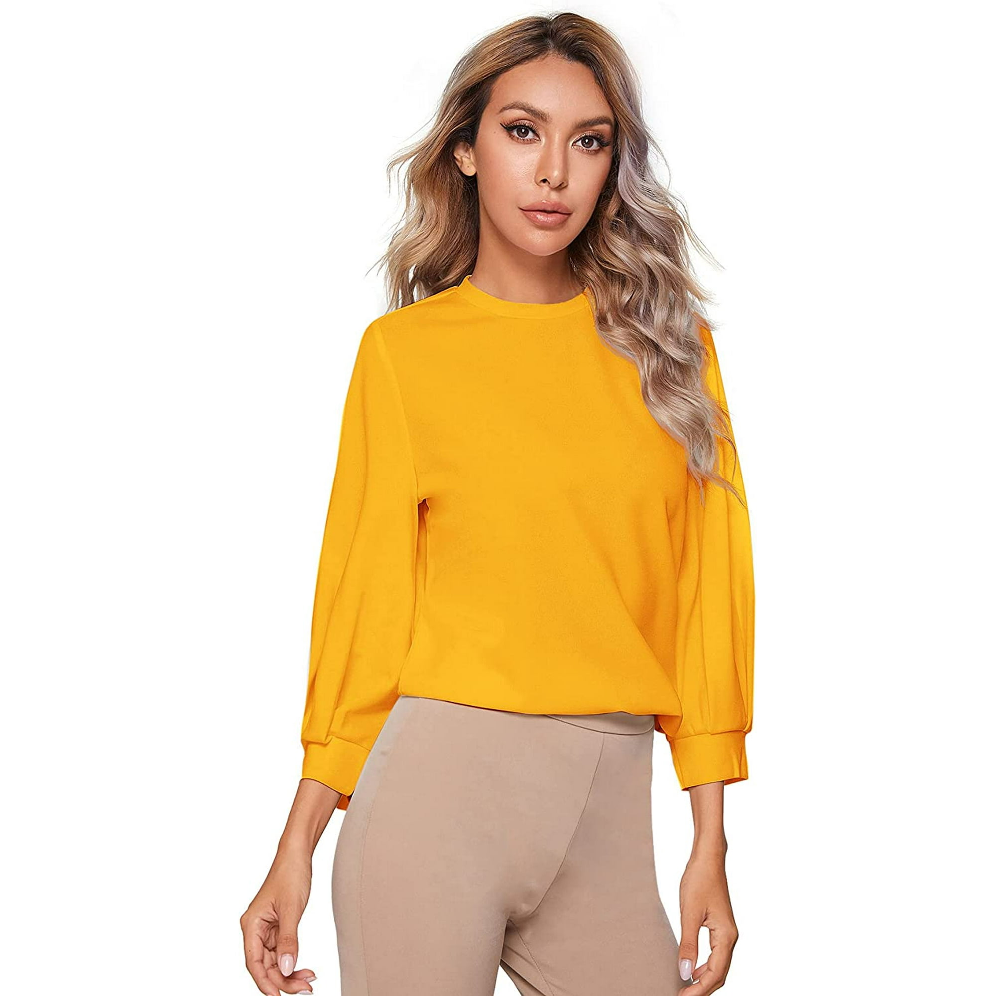 Camisa lisa de manga larga para mujer amarillo Bolf HH039