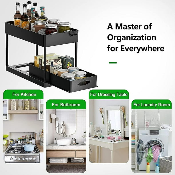 Organizador debajo del fregadero de 2 niveles con cajón de almacenamiento  deslizante, organizador de cesta de gabinete para cocina de baño (hy)