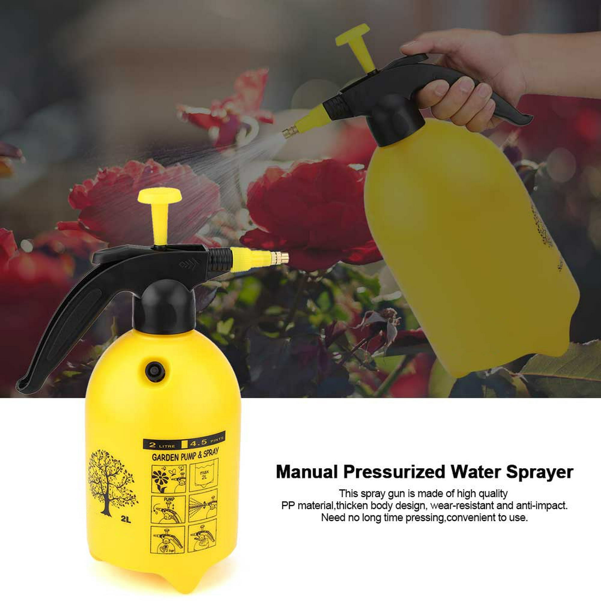 Pulverizador a presión, pulverizador portátil de presión de agua de mano,  fácil de activar el hogar, jardín, planta herramienta de riego (2L)
