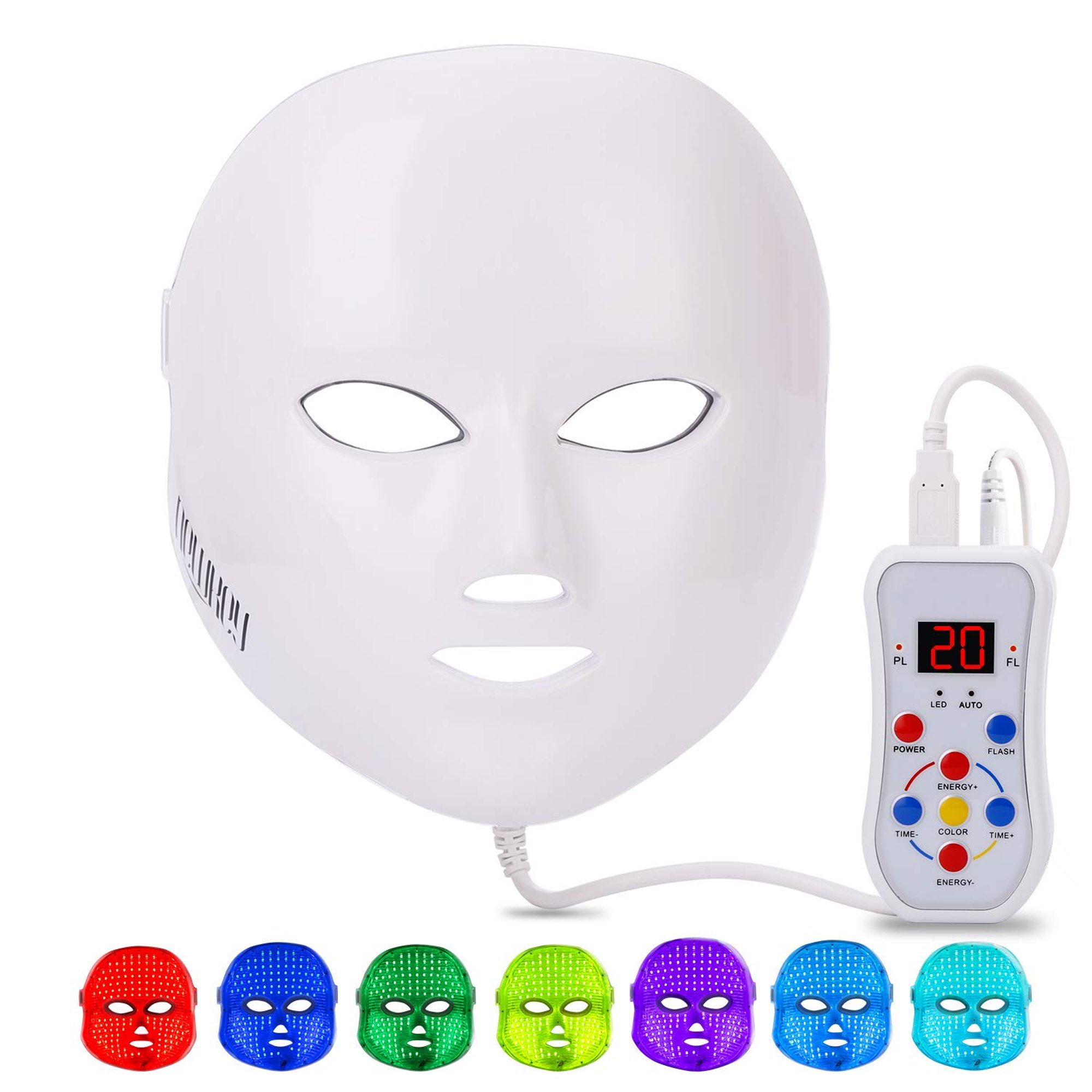 NEWKEY - Máscara facial LED para el cuidado de la piel, 7 colores