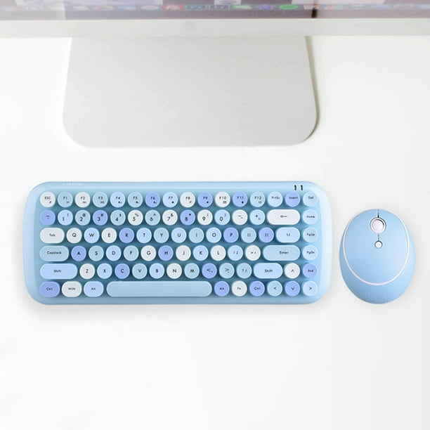 MOFII Combo de teclado y mouse inalámbricos, teclado negro colorido de 2.4  GHz de tamaño completo con teclas redondas, teclados inalámbricos retro