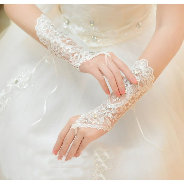 Guantes blancos formales para mujer, guantes de boda para novia, guantes  blancos sin dedos, guantes de novia, guantes transparentes, guantes de boda