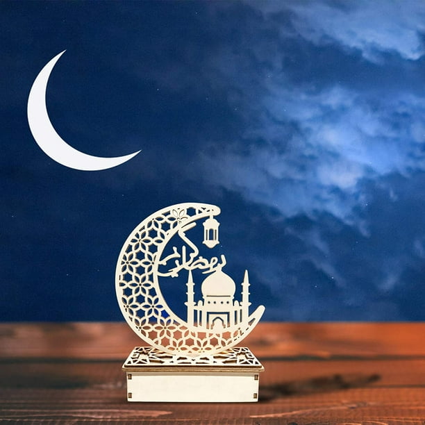 Adornos de madera Eid Mubarak, decoración de Ramadán para el hogar, luces  nocturnas, decoración de fiesta