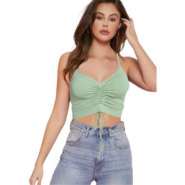 Crop Top Mujer Canalé Blusa Dama Playeras Casual Mangas Moda colores claros