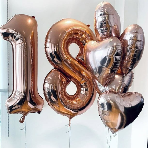 Globo de cumpleaños con número de corazón de oro rosa, 18 años, decoración  de fiesta de cumpleaños, globo de aire, suministros de fiesta de  aniversario