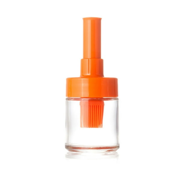 Botella dispensador de aceite con cepillo de silicona para cocina Naranja