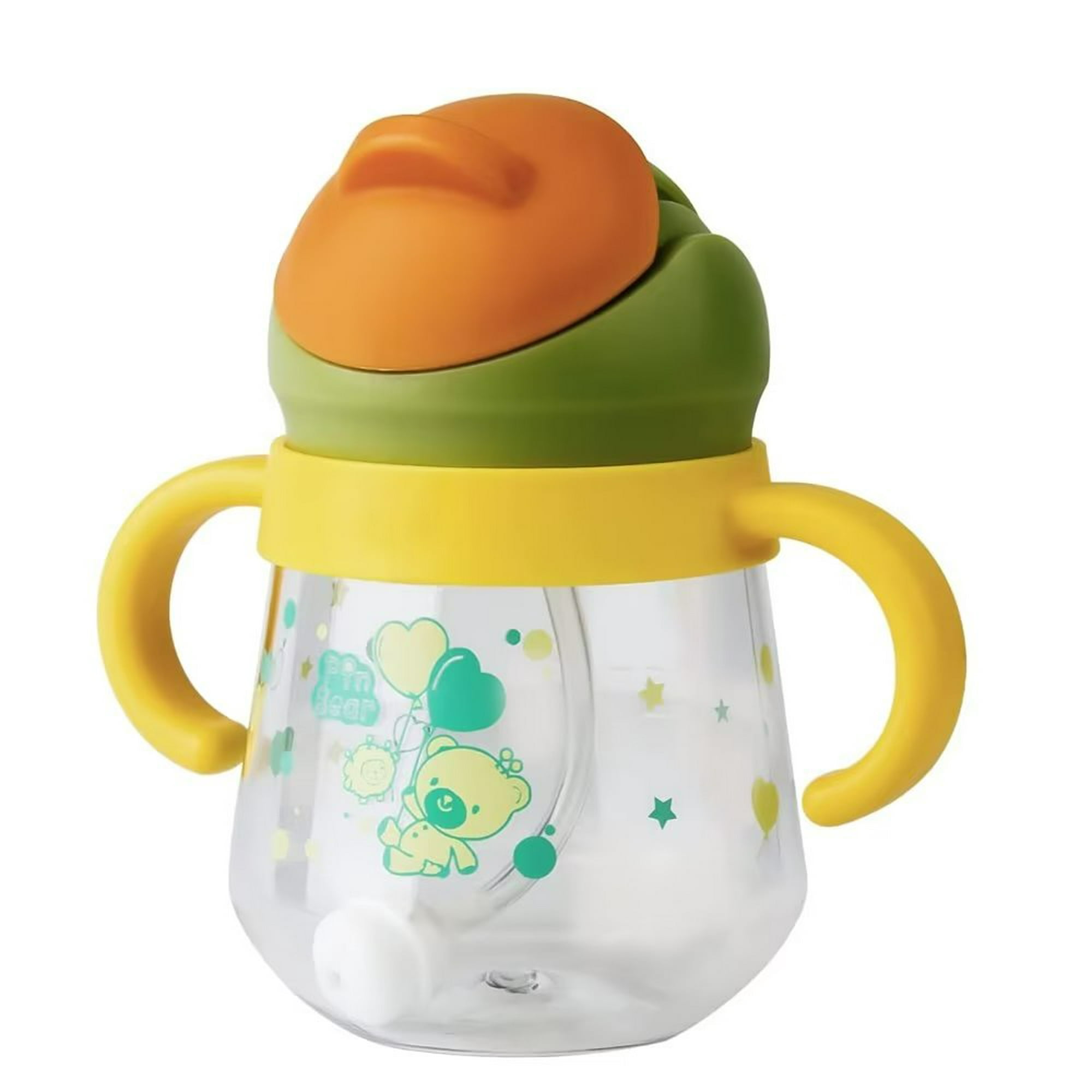 Vaso de silicona con pajita para bebé, vaso de aprendizaje de 200ml con  pajita y asa, vaso a prueba de fugas de 360° para niños y niñas, sin BPA,  azul Rojo Verde